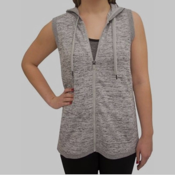 ACTIVE LIFE sleeveless sweatshirt, full zip, wrapped in back. Gray, Large, hood - Picture 8 of 9